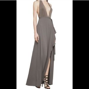 BCBG MAXAZRIA Angeline Taupe Backless Halter Gown
